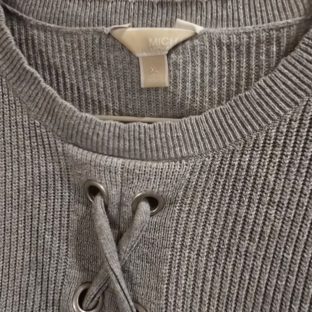 Michael Kors Gray Lace-Up Sweater